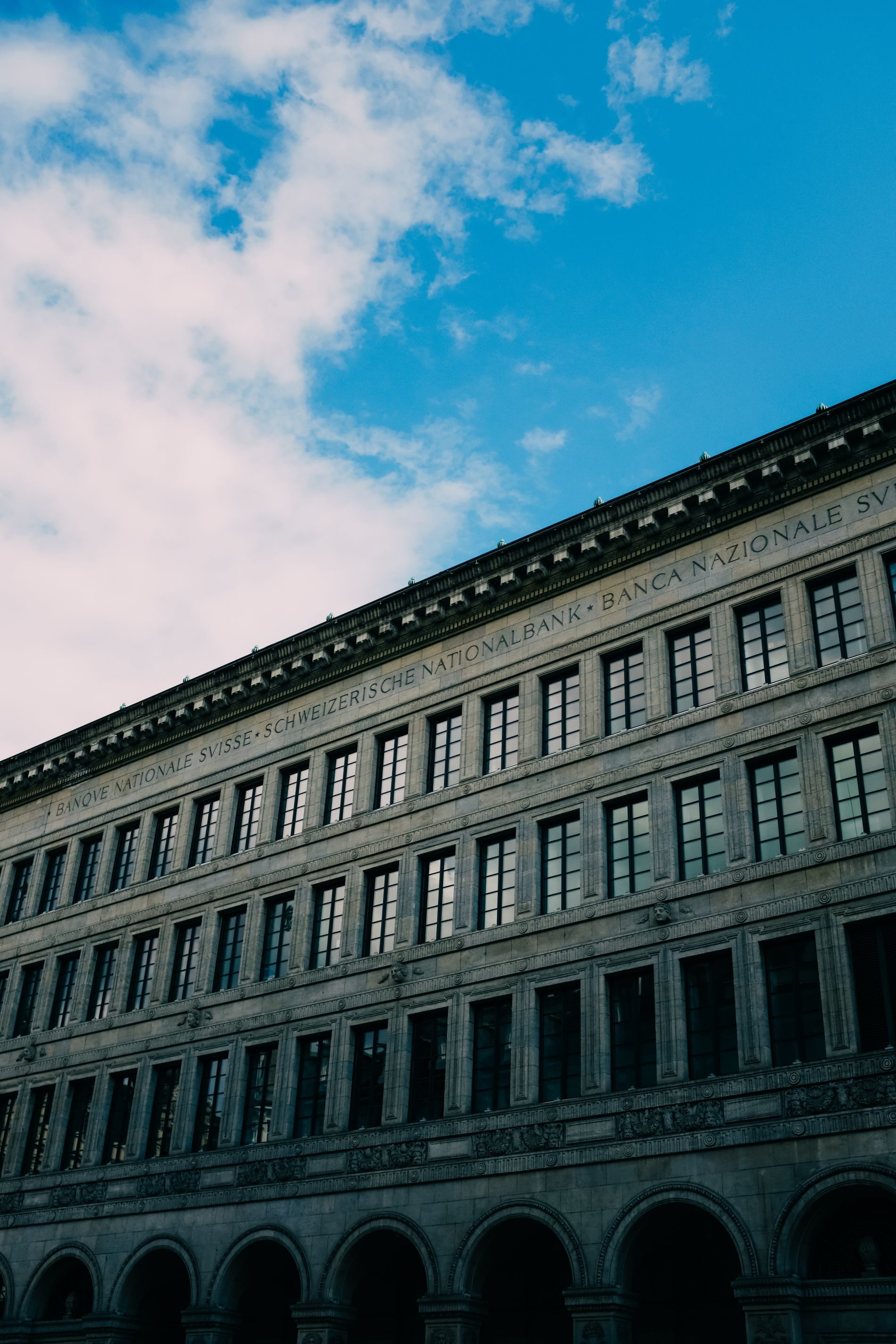 Stone facade of the Swiss National Bank, Zurich