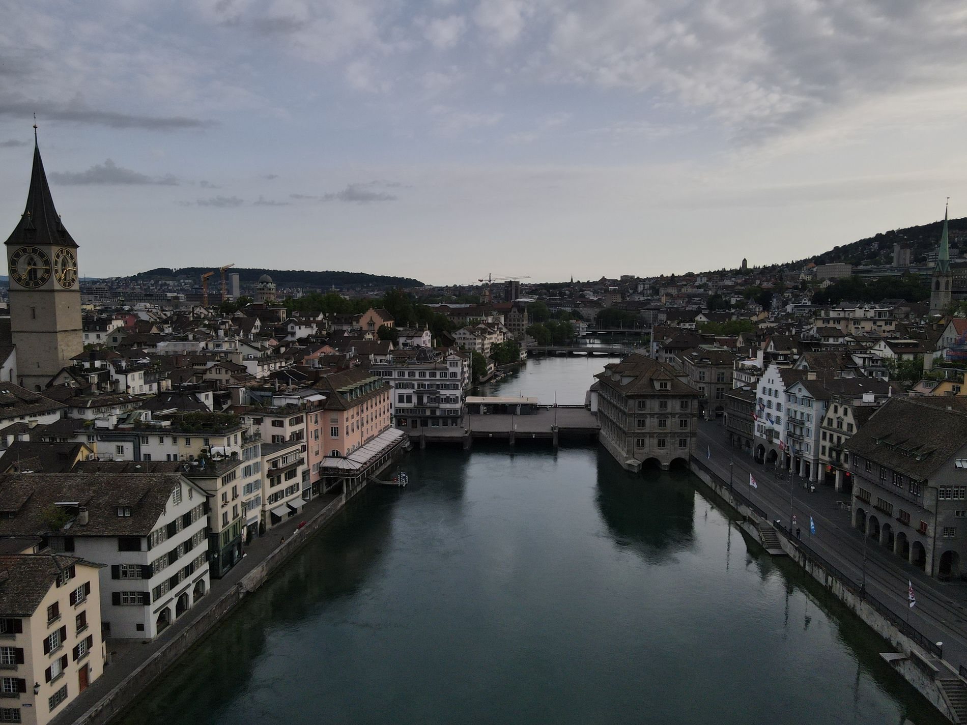 Zurich seen from above, the Limmat running through the old town